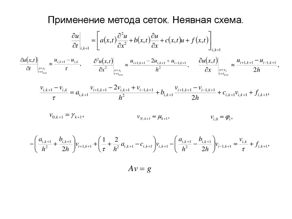 Применение метода сеток. Неявная схема.
