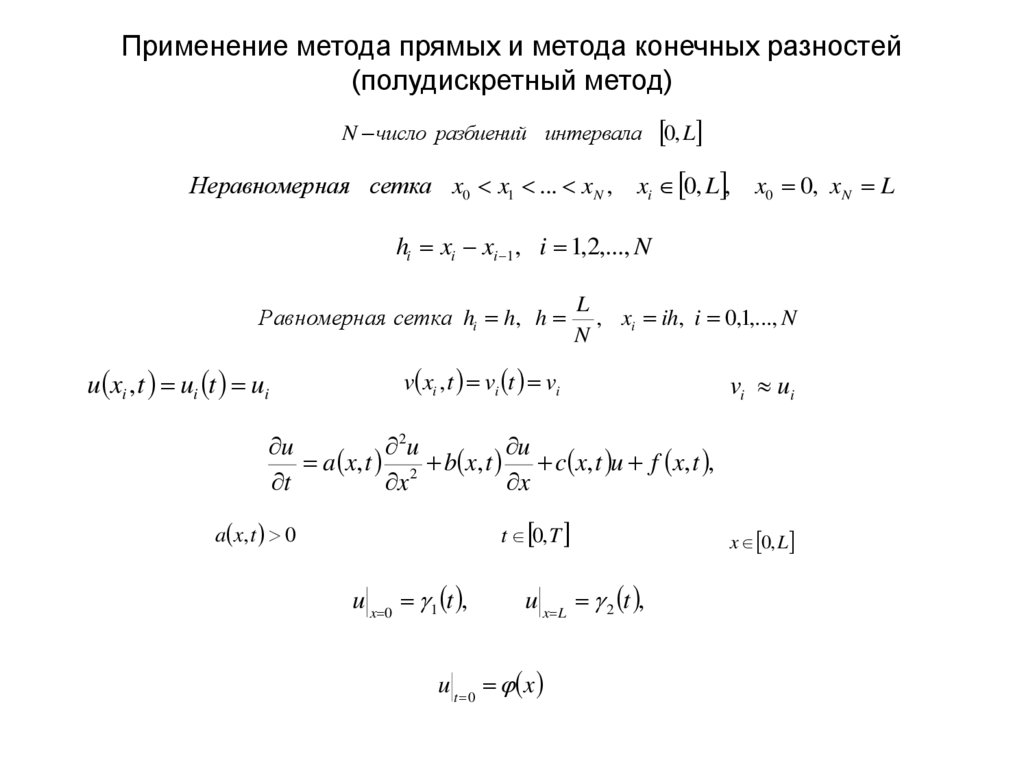 Применение метода прямых и метода конечных разностей (полудискретный метод)