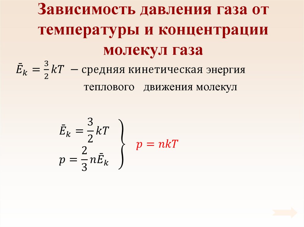 Зависимость давления газа от температуры и концентрации молекул газа