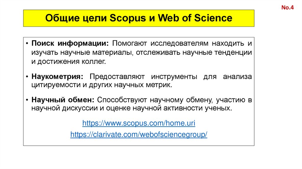 Общие цели Scopus и Web of Science