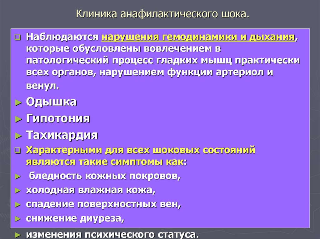 Клиника анафилактического шока.