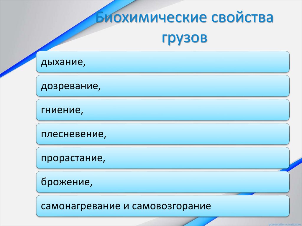 Биохимические свойства грузов