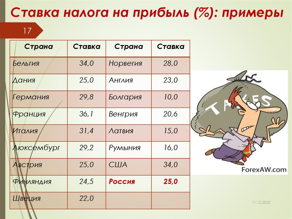 Ставка налога на прибыль (%): примеры