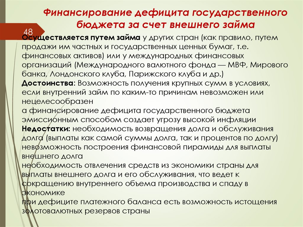 Финансирование дефицита государственного бюджета за счет внешнего займа