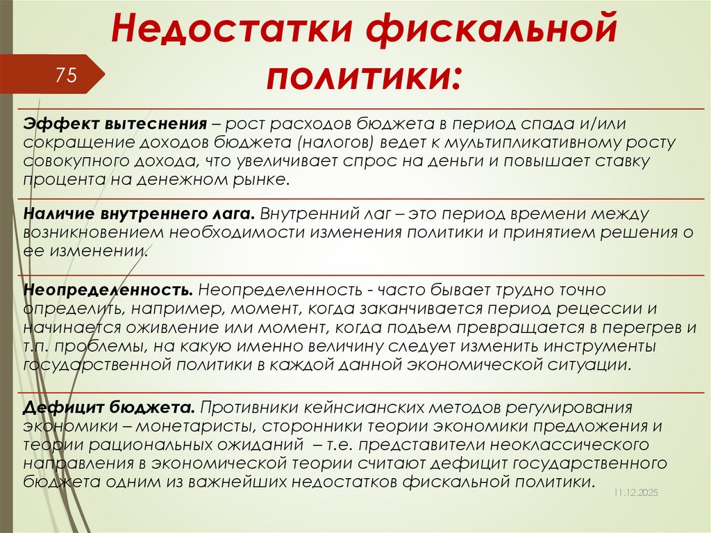 Недостатки фискальной политики: