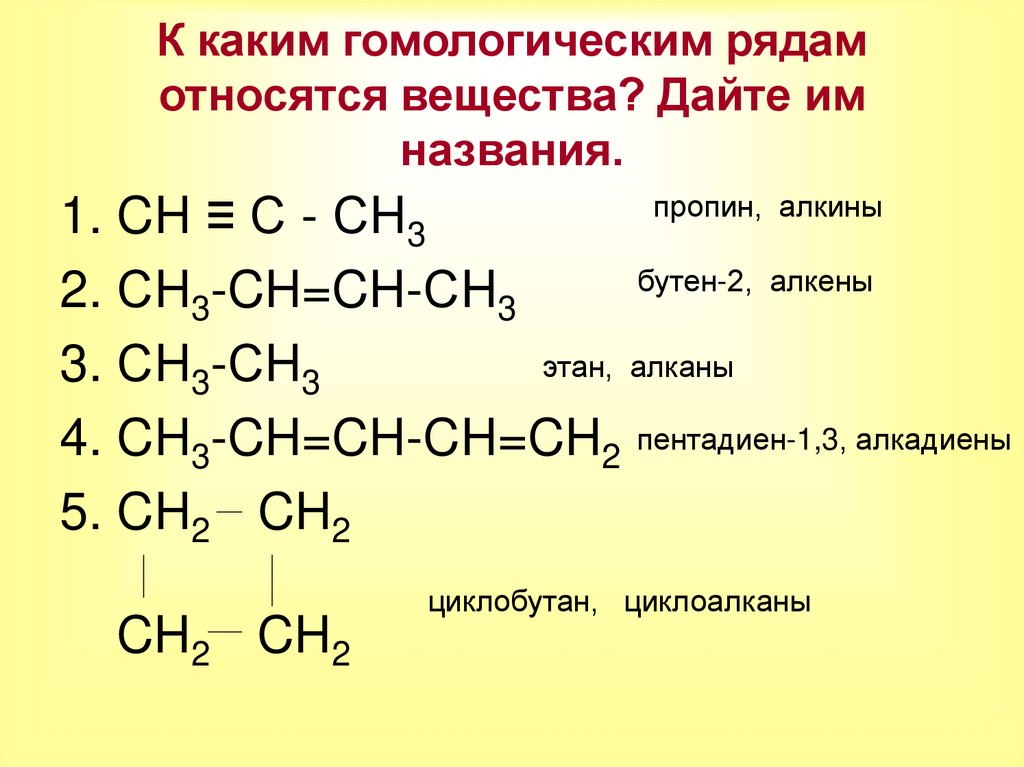 К каким гомологическим рядам относятся вещества? Дайте им названия.