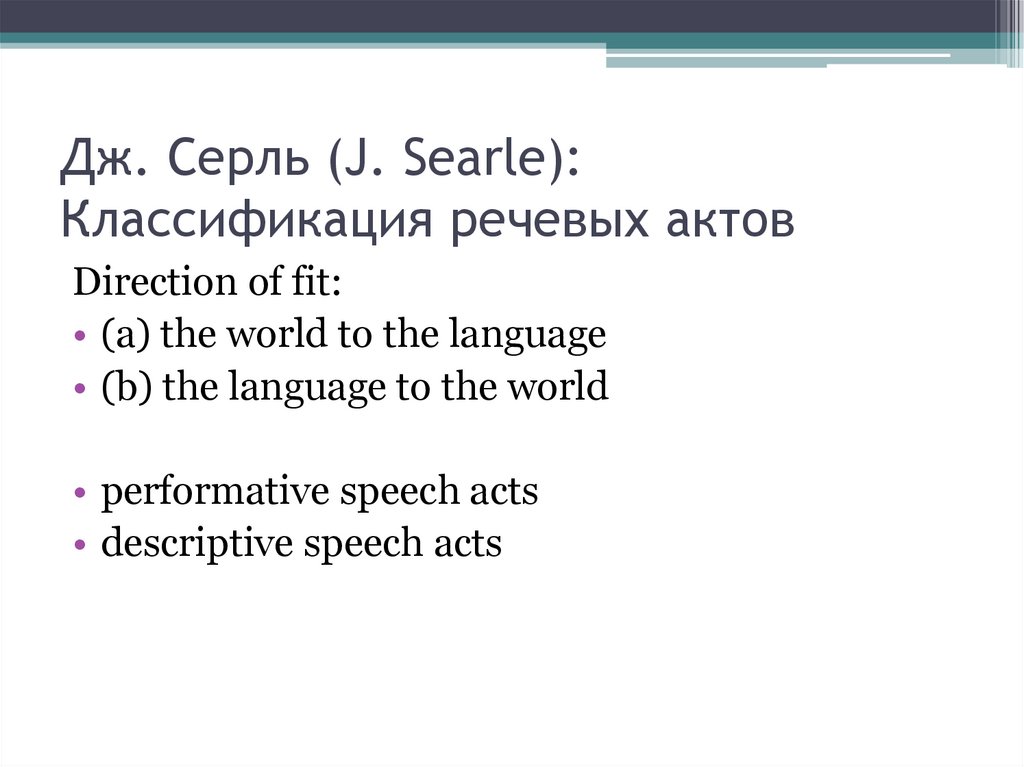 Дж. Серль (J. Searle): Классификация речевых актов