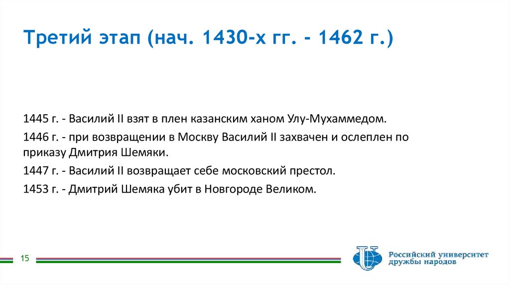 Третий этап (нач. 1430-х гг. - 1462 г.)