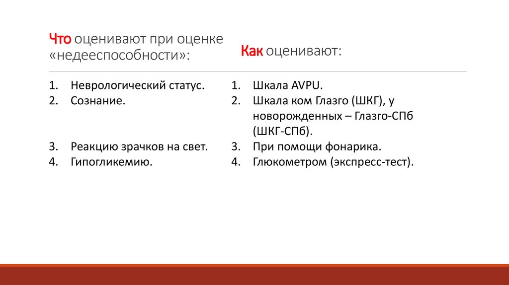 Что оценивают при оценке «недееспособности»: