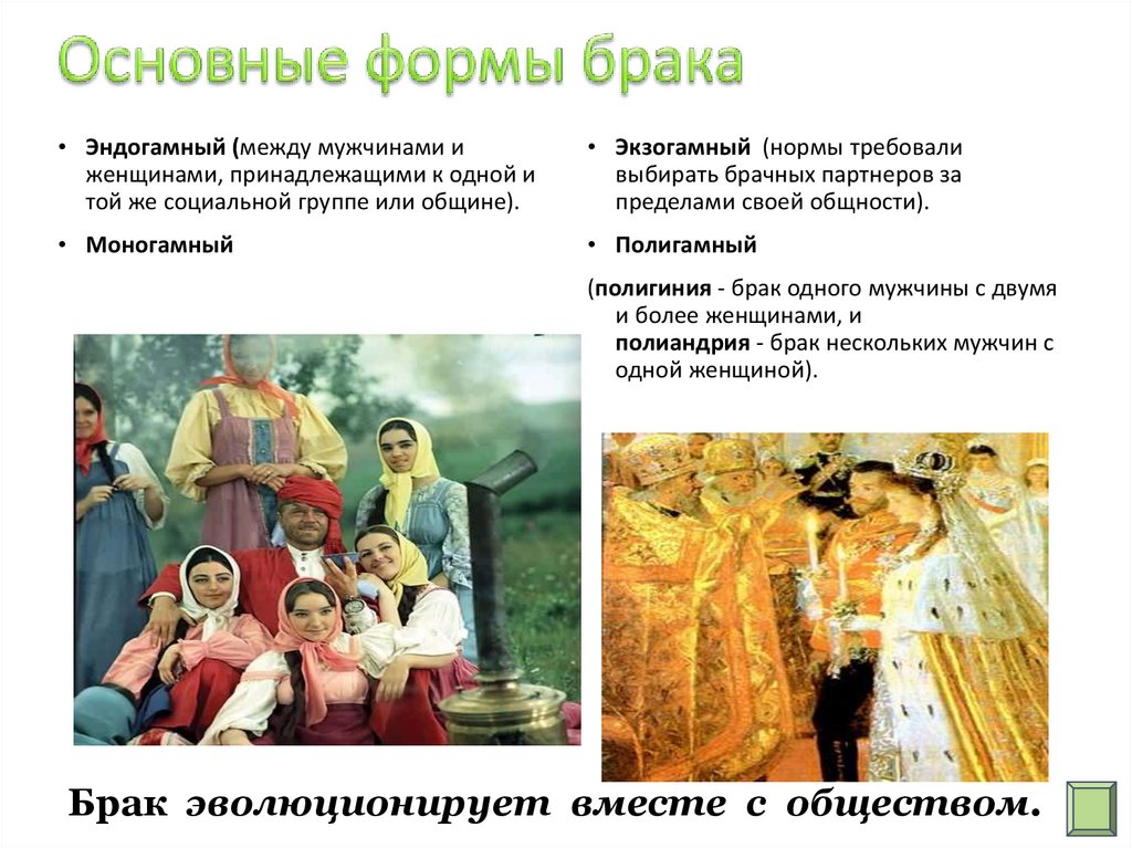 Основные формы брака