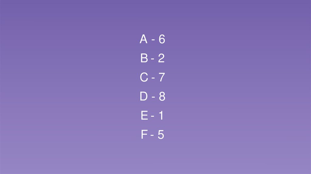 A - 6 B - 2 C - 7 D - 8 E - 1 F - 5