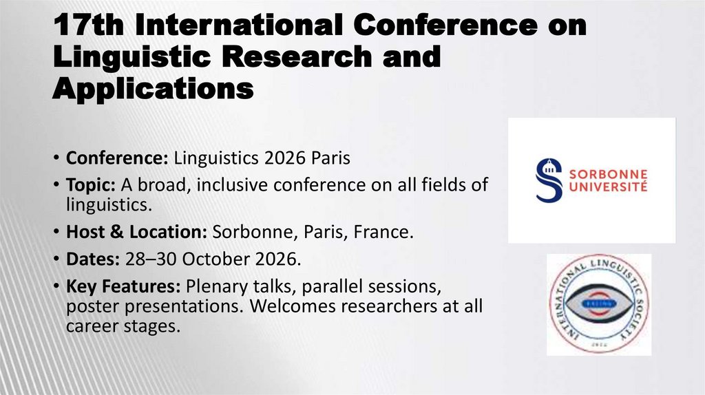 17th International Conference on Linguistic Research and Applications