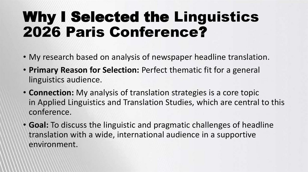 Why I Selected the Linguistics 2026 Paris Conference?