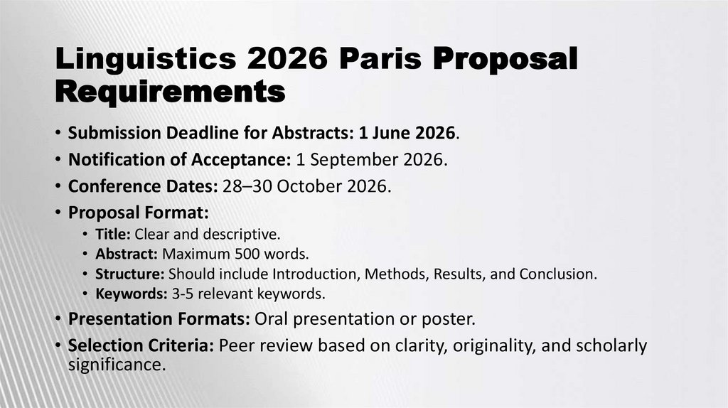 Linguistics 2026 Paris Proposal Requirements