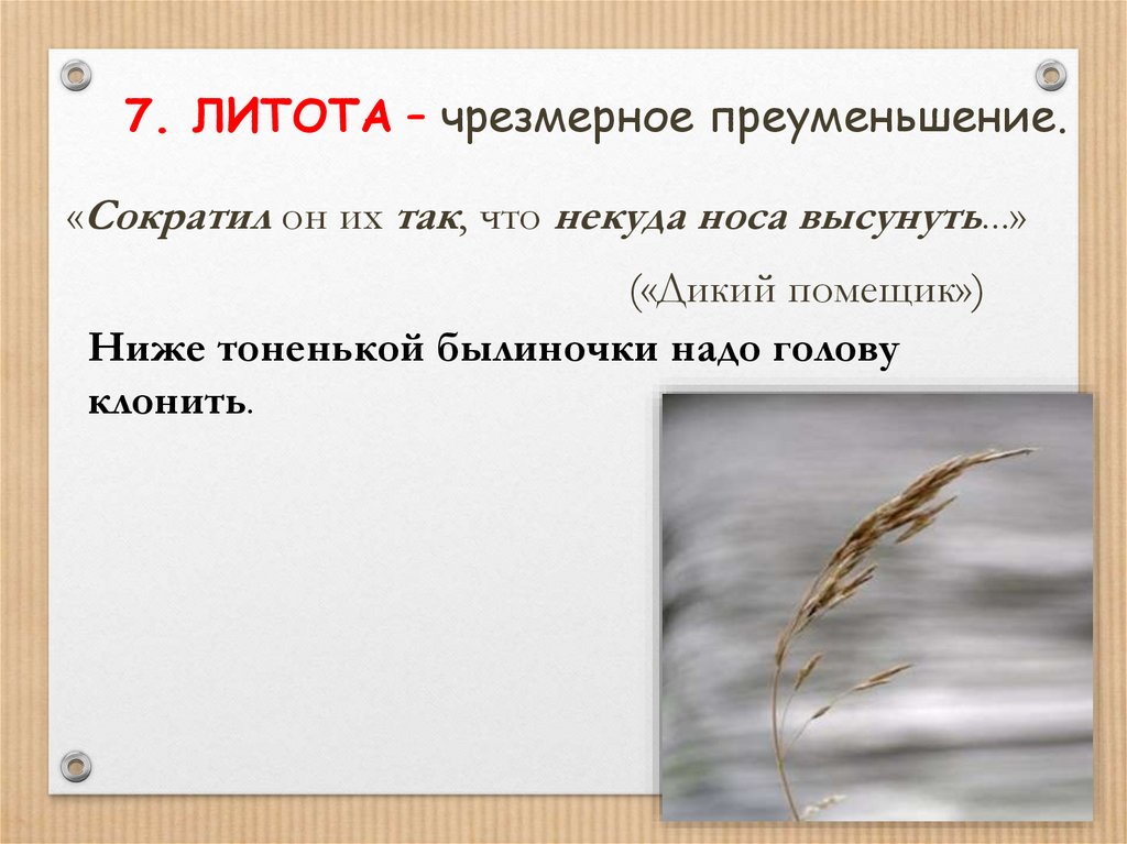 7. ЛИТОТА – чрезмерное преуменьшение.