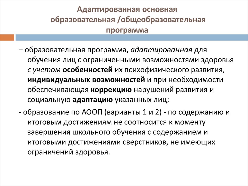 Адаптированная основная образовательная /общеобразовательная программа