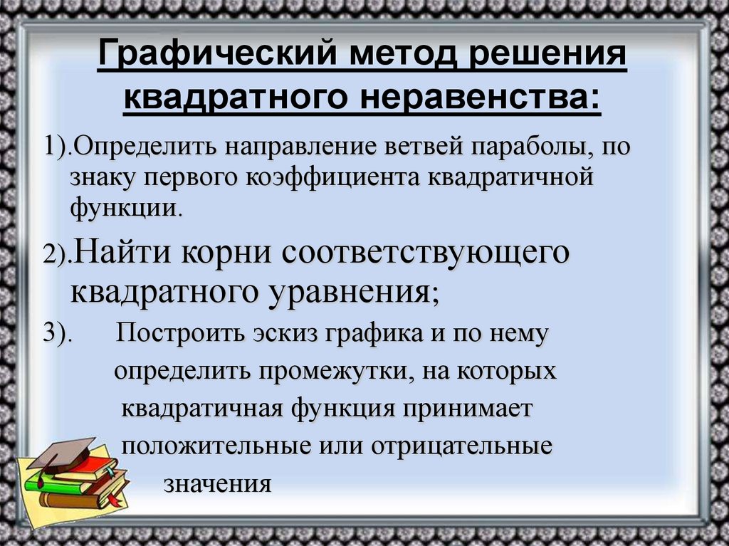 Графический метод решения квадратного неравенства: