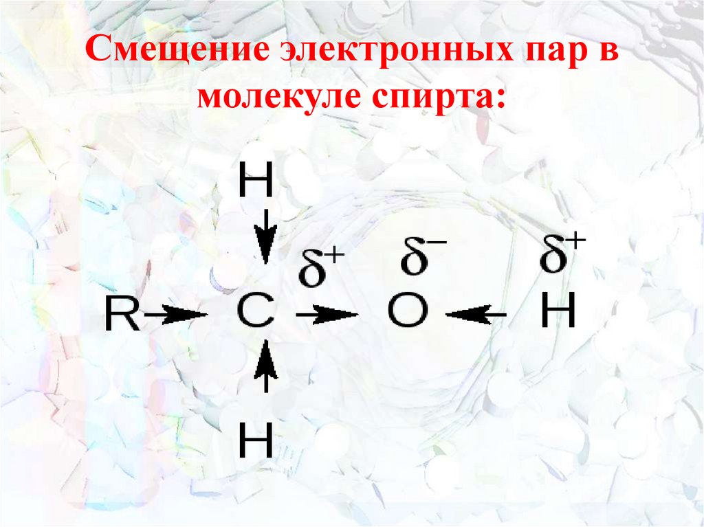 Смещение электронных пар в молекуле спирта: