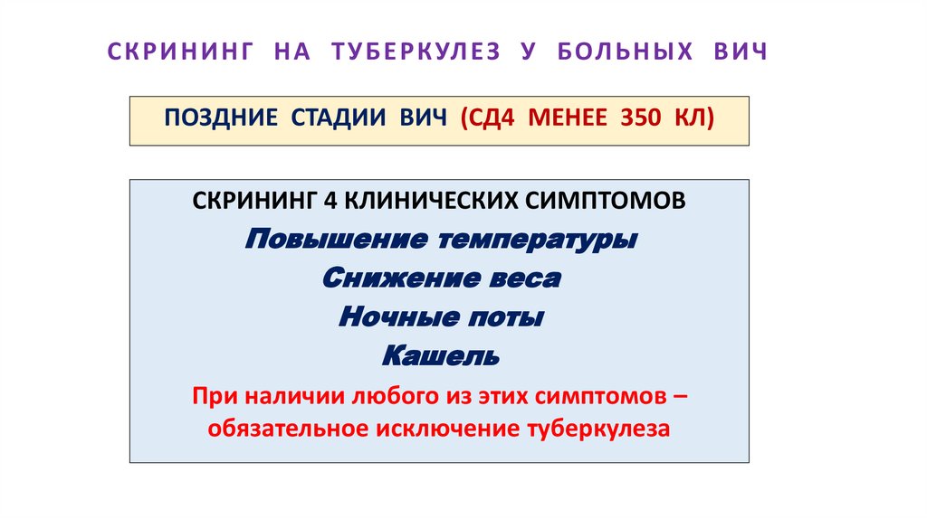 СКРИНИНГ НА ТУБЕРКУЛЕЗ У БОЛЬНЫХ ВИЧ
