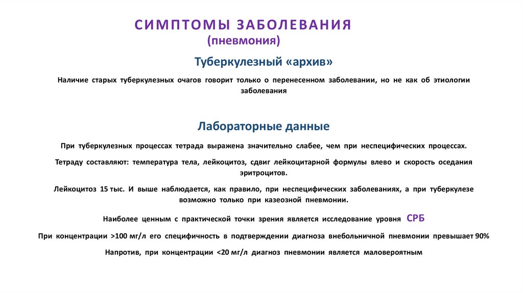 СИМПТОМЫ ЗАБОЛЕВАНИЯ (пневмония)