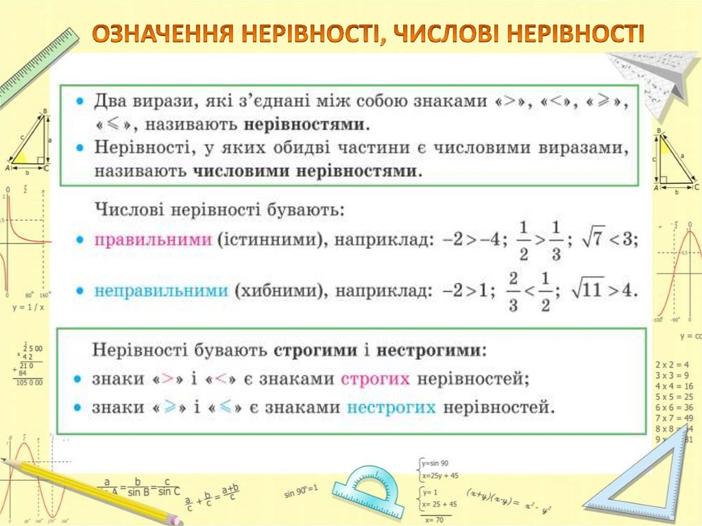 ОЗНАЧЕННЯ НЕРІВНОСТІ, ЧИСЛОВІ НЕРІВНОСТІ
