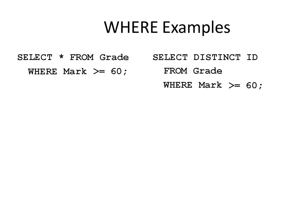 WHERE Examples