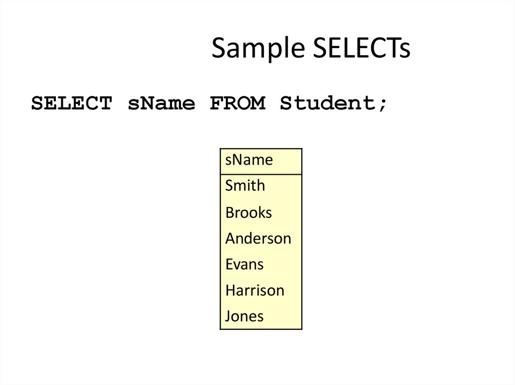 Sample SELECTs