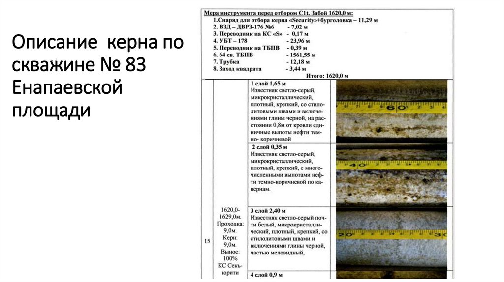 Описание керна по скважине № 83 Енапаевской площади