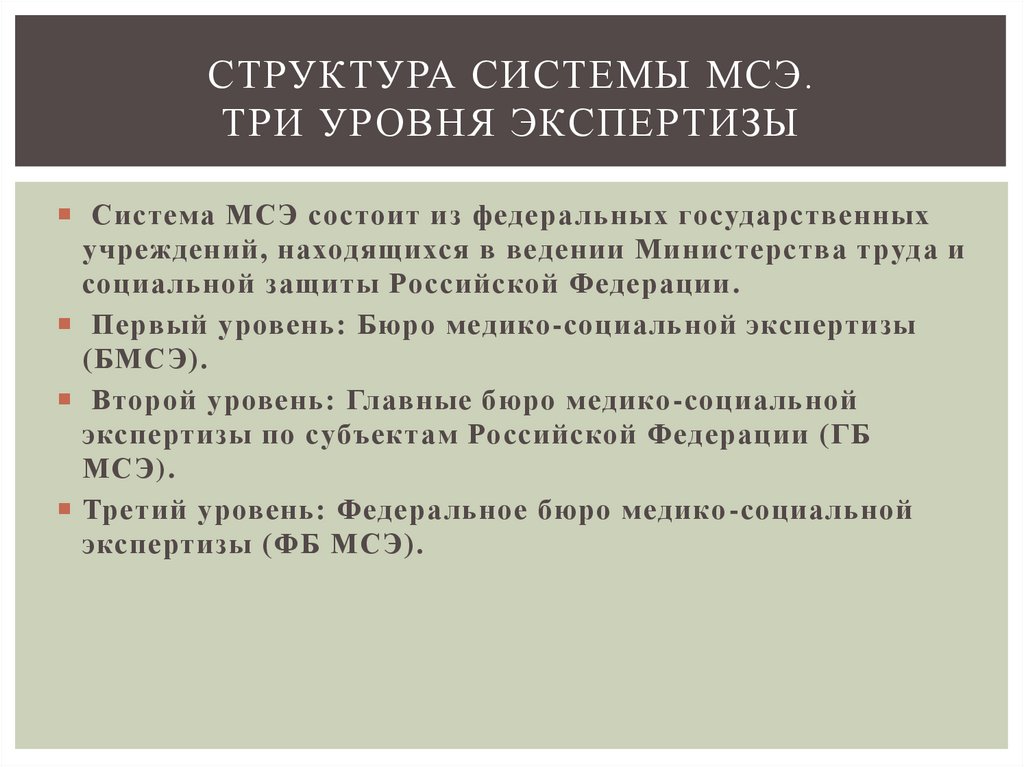Структура системы МСЭ. Три уровня экспертизы