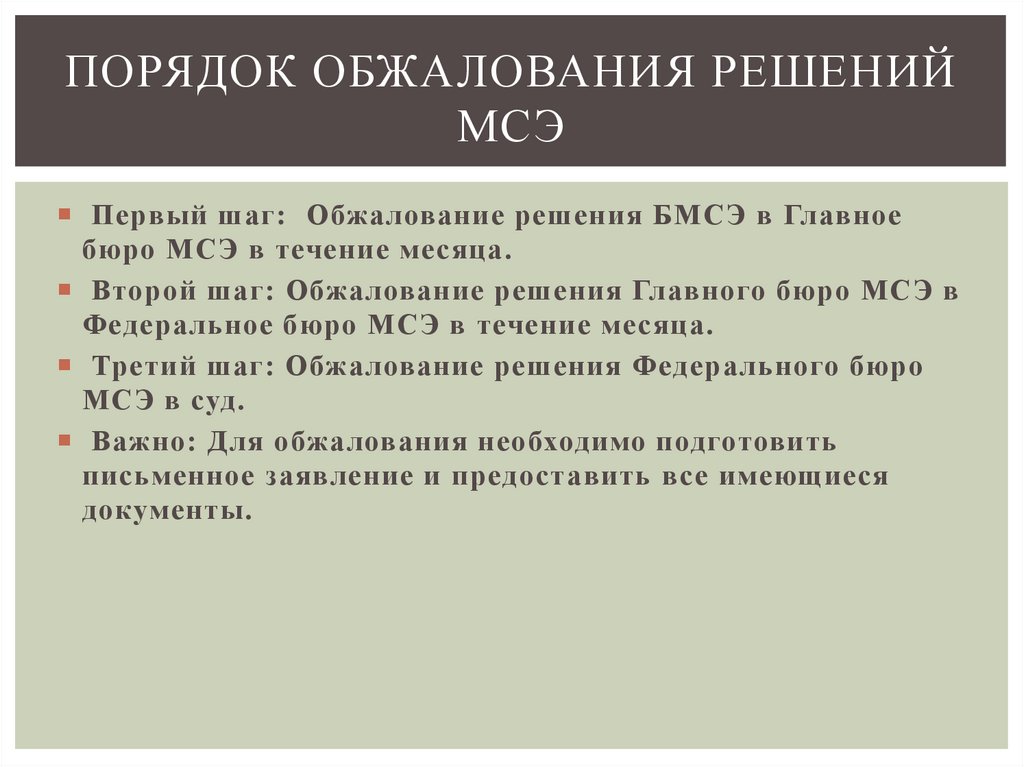 Порядок обжалования решений МСЭ