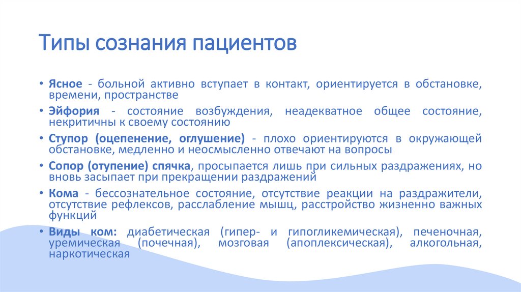 Типы сознания пациентов