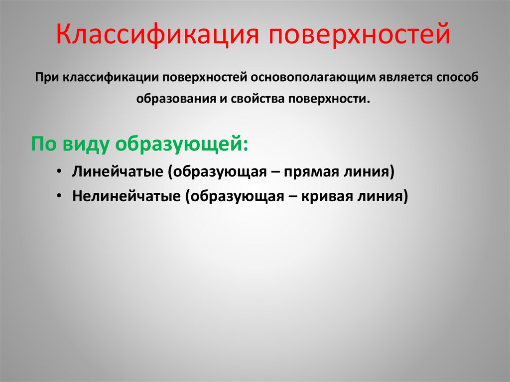 Классификация поверхностей При классификации поверхностей основополагающим является способ образования и свойства поверхности.