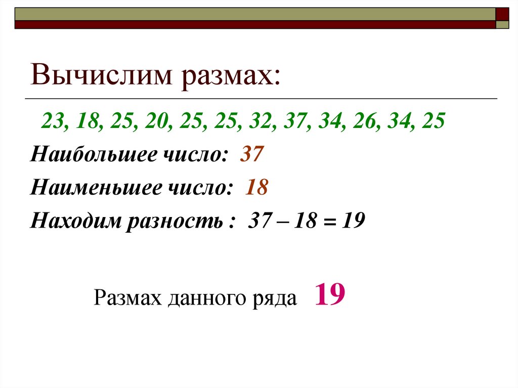 Вычислим размах: