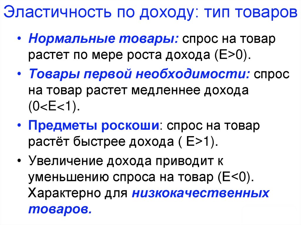 Эластичность по доходу: тип товаров