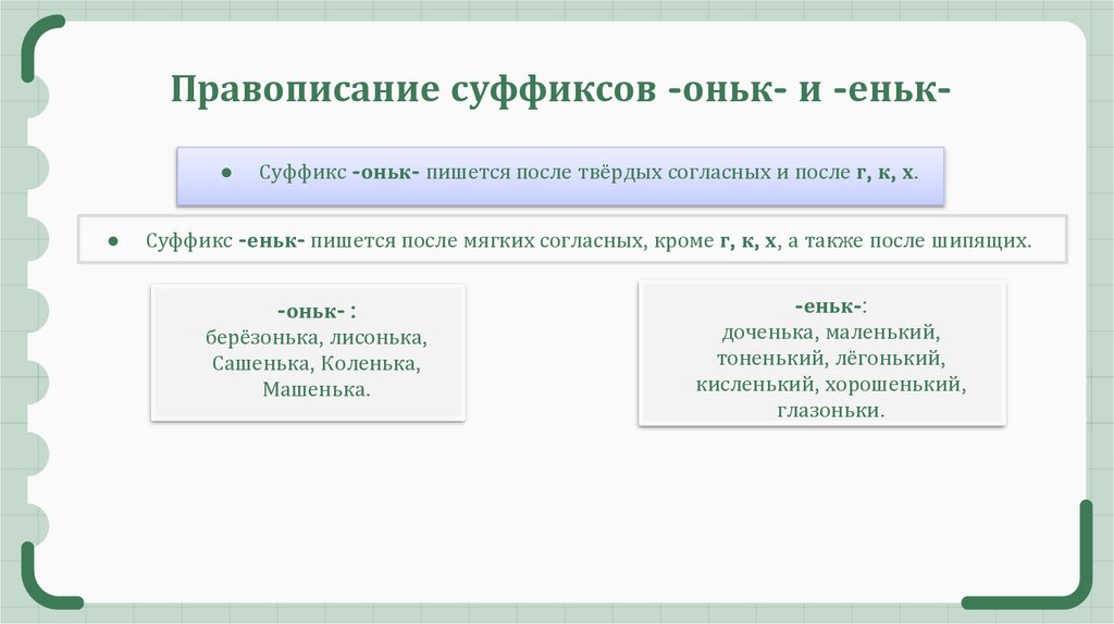 Правописание суффиксов -оньк- и -еньк-
