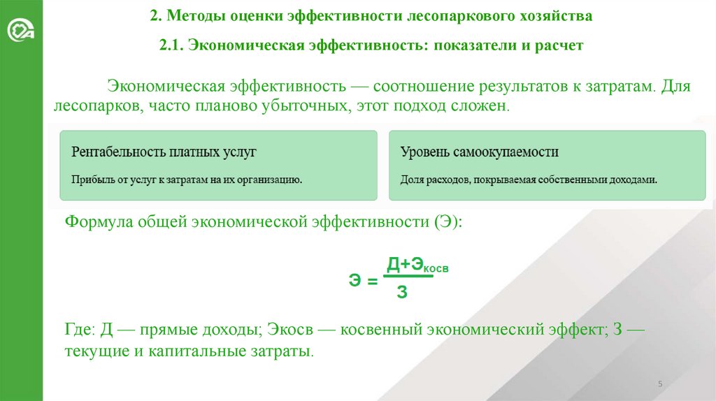2. Методы оценки эффективности лесопаркового хозяйства 2.1. Экономическая эффективность: показатели и расчет