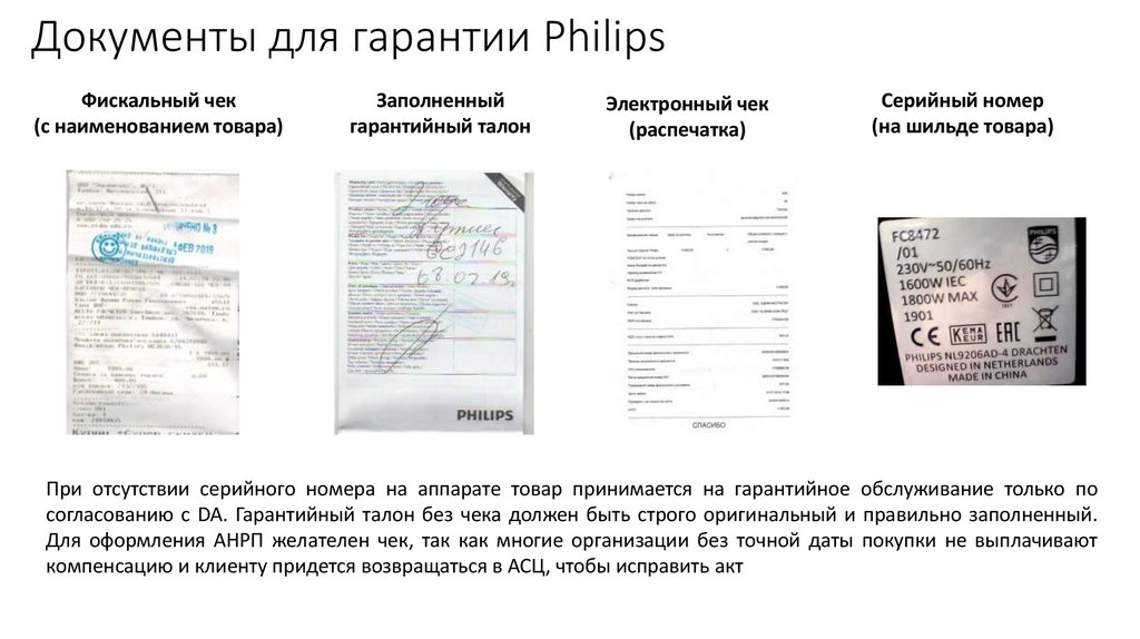 Документы для гарантии Philips