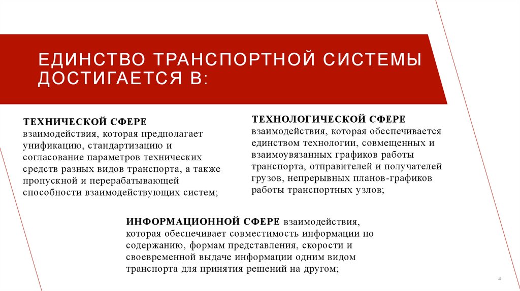 Единство транспортной системы достигается в:
