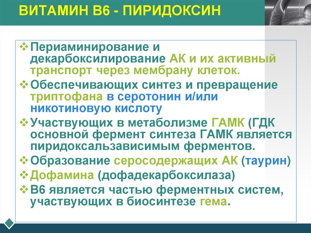 ВИТАМИН В6 - ПИРИДОКСИН