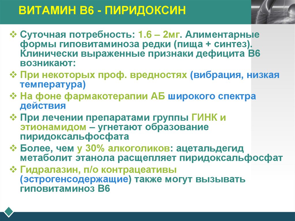 ВИТАМИН В6 - ПИРИДОКСИН