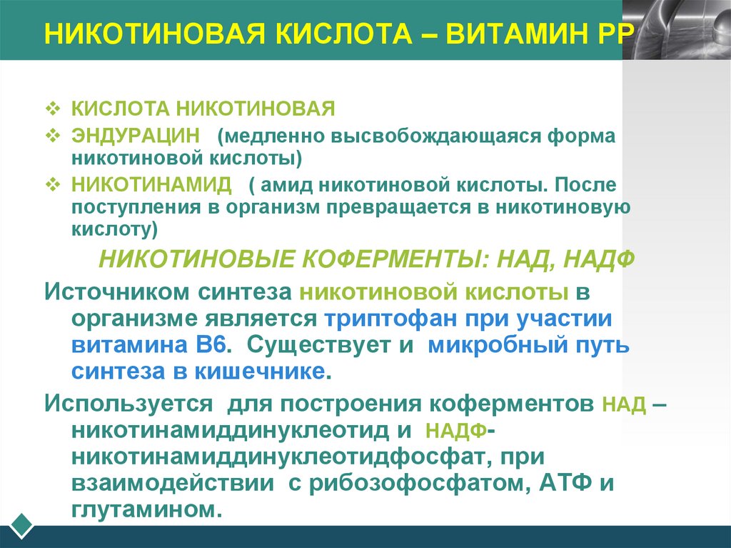 НИКОТИНОВАЯ КИСЛОТА – ВИТАМИН РР