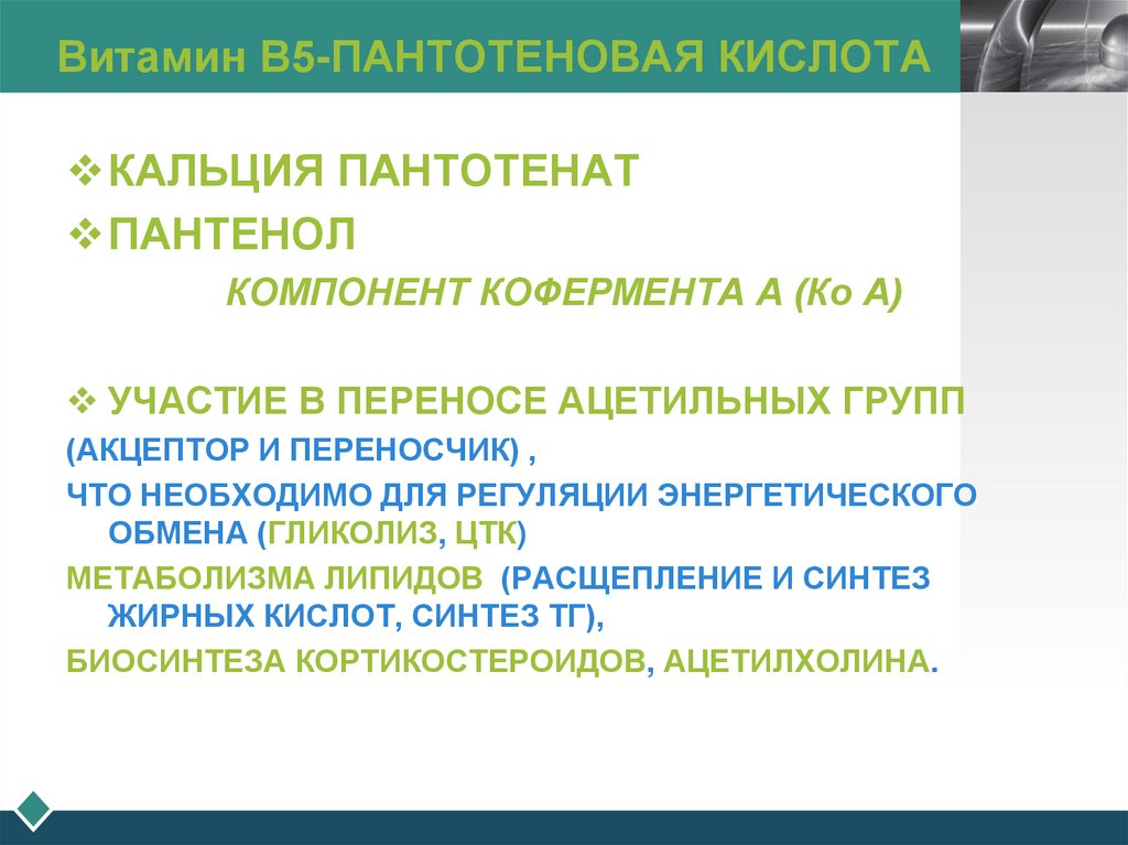 Витамин В5-ПАНТОТЕНОВАЯ КИСЛОТА