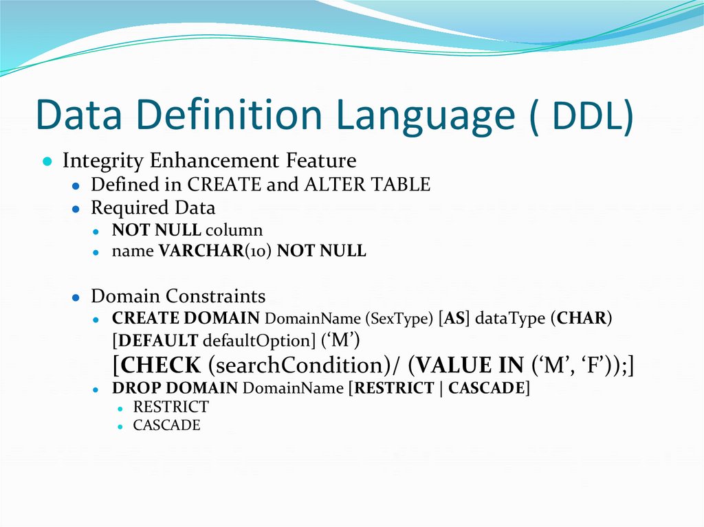 Data Definition Language ( DDL)
