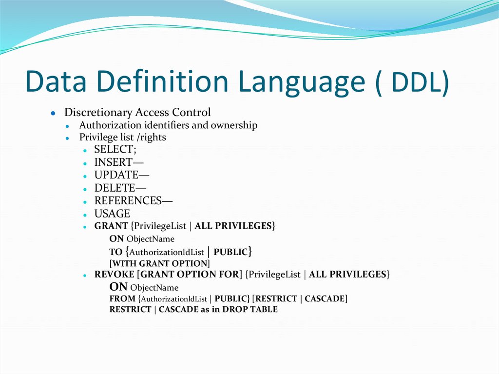 Data Definition Language ( DDL)