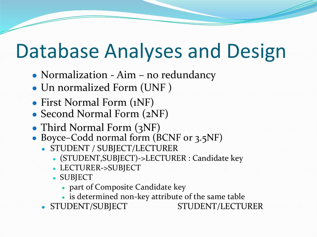 Database Analyses and Design