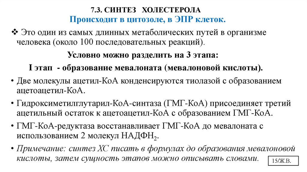 7.3. СИНТЕЗ ХОЛЕСТЕРОЛА
