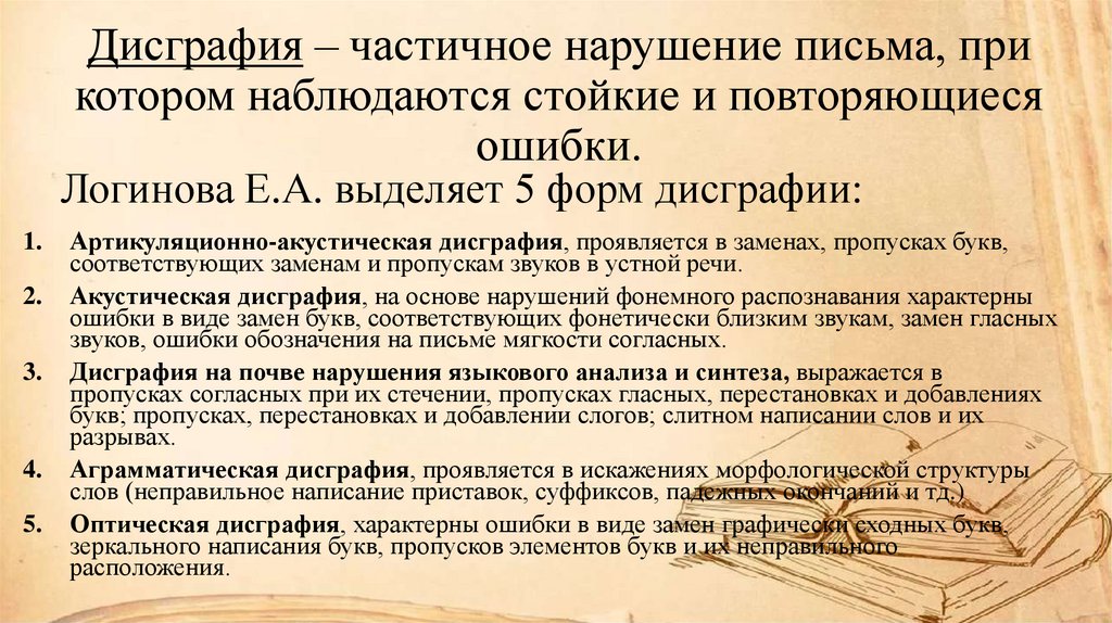 Дисграфия – частичное нарушение письма, при котором наблюдаются стойкие и повторяющиеся ошибки.