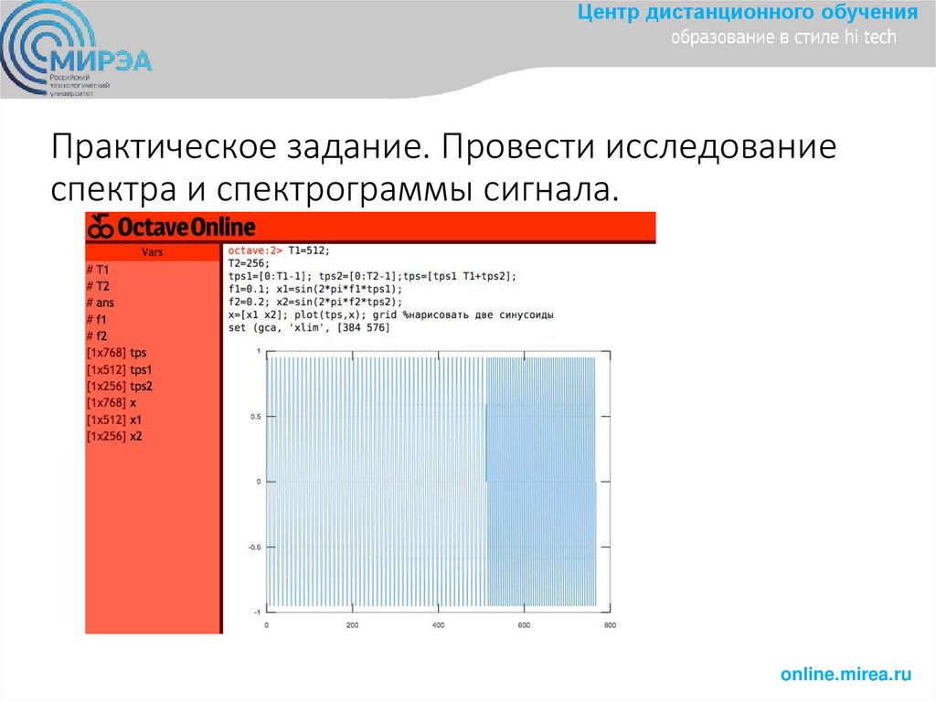 Практическое задание. Провести исследование спектра и спектрограммы сигнала.