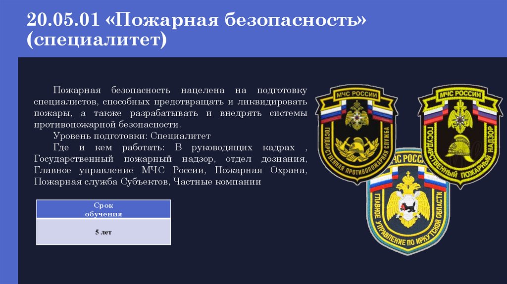 20.05.01 «Пожарная безопасность» (специалитет)