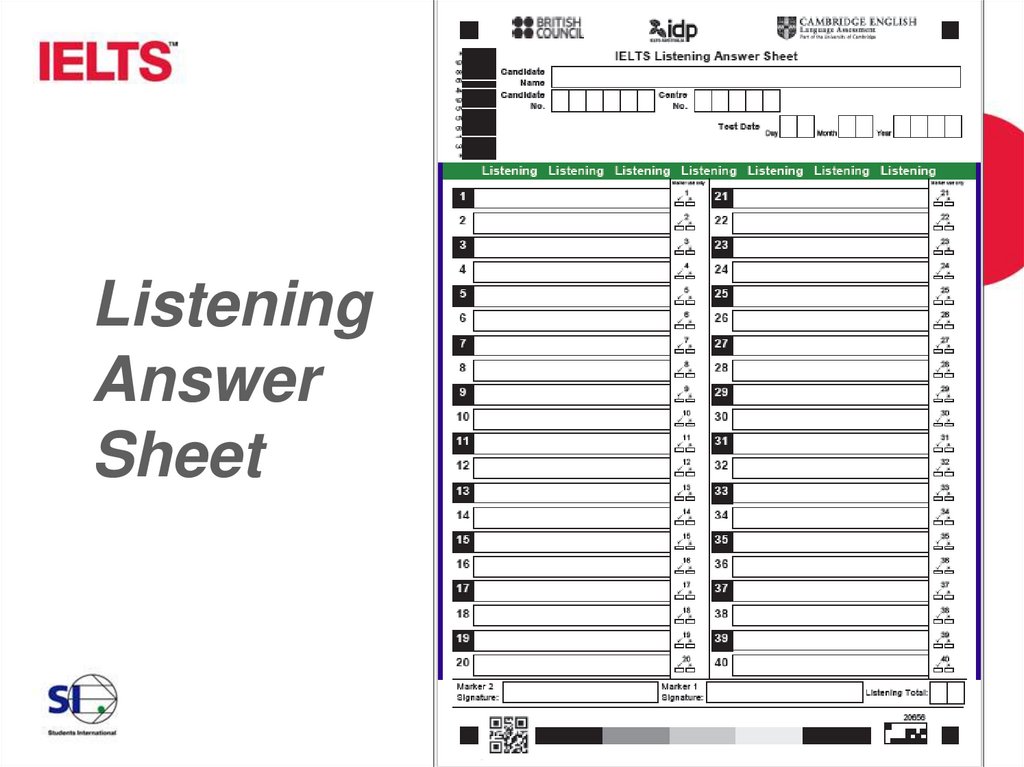 Listening Answer Sheet
